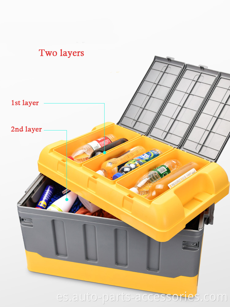 Limpieza de capas dobles Tres compartimentos pequeños automóviles bloqueables dentro de contenedores de caja de almacenamiento con tapa